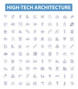 High-tech architecture line icons, signs set. High tech, architecture, modernism, innovative, aesthetics, design