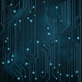 High-tech background of blue color from a computer board with LEDs and luminous neon connectors. Computer circuit. A large electro Royalty Free Stock Photo