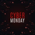 High-tech background from a computer circuit board for a cyber sale Monday. Great sale. Glowing neon red connectors. Vector