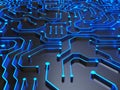 Futuristic circuit board with glowing digital lines symbolizes technology and connectivity. Royalty Free Stock Photo