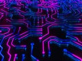 Futuristic circuit board with glowing digital lines symbolizes technology and connectivity. Royalty Free Stock Photo