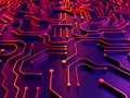 Futuristic circuit board with glowing digital lines symbolizes technology and connectivity. Royalty Free Stock Photo