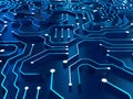 Futuristic circuit board with glowing digital lines symbolizes technology and connectivity. Royalty Free Stock Photo