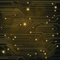 High-tech background of orange color from a computer board with LEDs and luminous neon connectors. Computer circuit. Flashing ligh Royalty Free Stock Photo