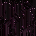 High-tech background of purple color from a computer board with LEDs and luminous neon connectors. Computer circuit. A large elect Royalty Free Stock Photo