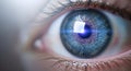 High-Tech Biometric Eye Scan with Digital Binary Code for AI, Data Security, and Futuristic Identification Concepts. Royalty Free Stock Photo
