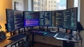 High-Tech Blockchain Validator Setup with Multiple Monitors and Rig Royalty Free Stock Photo