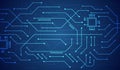 High-tech blue circuit board background with glowing digital lines and connections, futuristic technology pattern for data Royalty Free Stock Photo