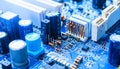 High-Tech Blue Circuit Board with Microchips Royalty Free Stock Photo