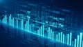 High-tech blue data analytics interface with glowing bar charts, graphs, and a futuristic digital dashboard, ideal for business,