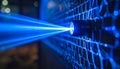 High-Tech Blue Laser Beam Projection on Grid Royalty Free Stock Photo