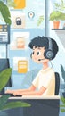 A high-tech call center with AI-driven chatbots handling customer inquiries.