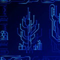 High tech christmas tree technology geometric and connection system background with digital data abstract. Electronic dark blue Royalty Free Stock Photo