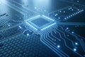High-tech Circuit Board with Illuminated Processor Royalty Free Stock Photo