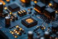 High-Tech Circuit Board with Microchip and Glowing LED Elements for Electronics and Computing Design Generative AI Royalty Free Stock Photo