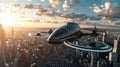 In high-tech city of future, flying taxi takes to skies, revolutionizing urban transportation