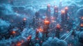 high-tech city where buildings are made of digital clouds, data streams connecting everything,