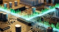 Digital Data Flow on AI Circuit Board with Futuristic Visualization Royalty Free Stock Photo