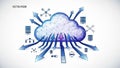 Cloud Computing Network Cloud with Data Arrows and Nodes Royalty Free Stock Photo