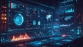 Futuristic Command Center with Data Visualization Screens Royalty Free Stock Photo
