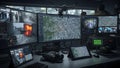High-Tech Command Center with Drone Surveillance and Urban Monitoring Royalty Free Stock Photo