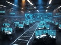High- Tech Command Center with Multiple Monitors and People Working control room futuristic Royalty Free Stock Photo