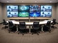 High-tech Command Center With Multiple Screens Displaying Data and Visuals, Prepared for Strategic Discussions and Royalty Free Stock Photo