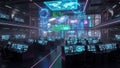 High-tech command center with multiple screens and operators control room technology Royalty Free Stock Photo