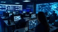 a high-tech command center with rows of monitors display Royalty Free Stock Photo