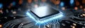 High-Tech Computer Chip Component with Blue Light Technology for Advanced Data Processing Systems Royalty Free Stock Photo