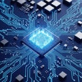 High-tech computer circuit board with glowing central processor digital technology Royalty Free Stock Photo