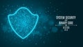 High-tech computer concept. A blue glowing neon shield made of binary code. The system is protected. The dark scene Royalty Free Stock Photo