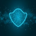 High-tech computer concept. Blue glowing neon shield made of binary code. The system is protected. Glare bokeh Royalty Free Stock Photo