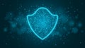 High-tech computer concept. A blue glowing neon shield made of binary code. The system is protected Royalty Free Stock Photo