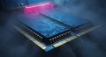 High-tech computer memory bathed in neon fog Royalty Free Stock Photo