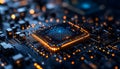 High tech computer processor circuitry close up of integrated circuit Royalty Free Stock Photo