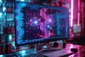 High-tech computer screen displaying genetic data, ideal for illustrating biotechnology and DNA research concepts. Royalty Free Stock Photo