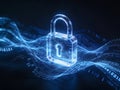 Digital Security Padlock with Glowing Binary Code Waves Royalty Free Stock Photo