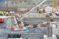 High-tech construction site. Foundation laying. Start of construction of a high-rise building of a business center