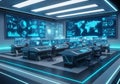 High-tech control center with multiple screens Royalty Free Stock Photo