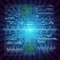 A high tech control dashboard or data visualization screen commonly seen in Royalty Free Stock Photo