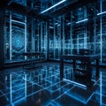 High-Tech Control Room with Digital Interface and Advanced Network Systems