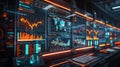 Futuristic Data Analysis Hub Displaying Real-Time Stock Market Trends and Global Insights Royalty Free Stock Photo