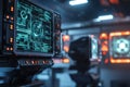 Advanced control center with multiple interactive displays showcasing futuristic technology Royalty Free Stock Photo