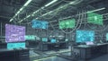 Futuristic Control Room with Holographic Displays and Industrial Design Royalty Free Stock Photo