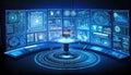 Futuristic Control Room with Data Visualization Royalty Free Stock Photo