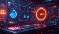 Futuristic Control Room with Glowing Data Displays Royalty Free Stock Photo