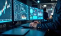 High tech control room futuristic displays data visualization