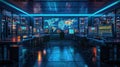 Global Network Operations Center with Multiple Screens Displaying Data and World Map Royalty Free Stock Photo