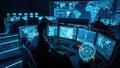 High-tech control room with multiple screens Royalty Free Stock Photo